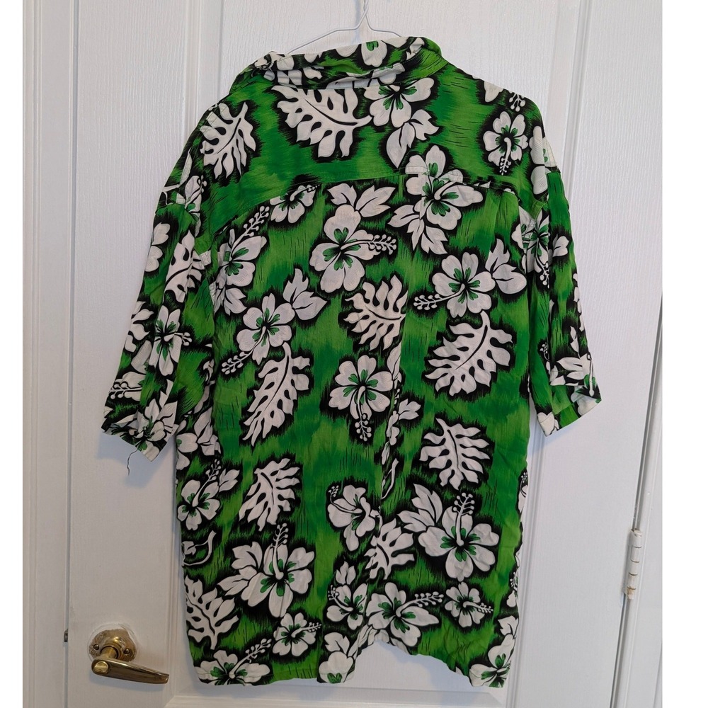 Tiki Palm Mens XL Green Black Hibiscus Floral Rayon Hawaiian Button Down Shirt - Picture 4 of 6